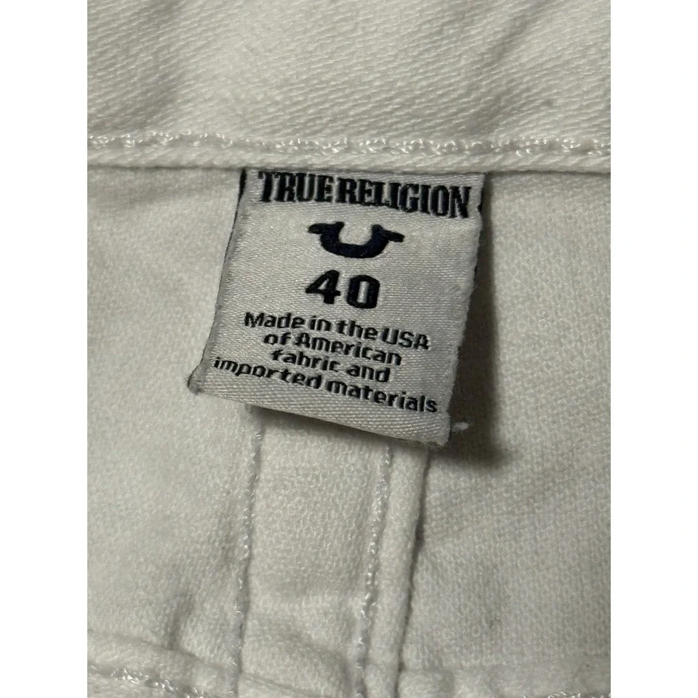 True Religion Ricky White Jeans 40 Relaxed Straight Flap Pocket 32 Inseam USA